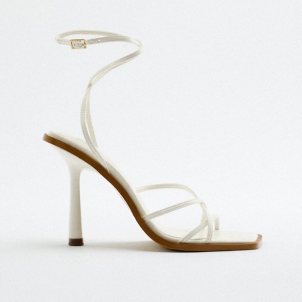 Zara white tie strap heeled sandals